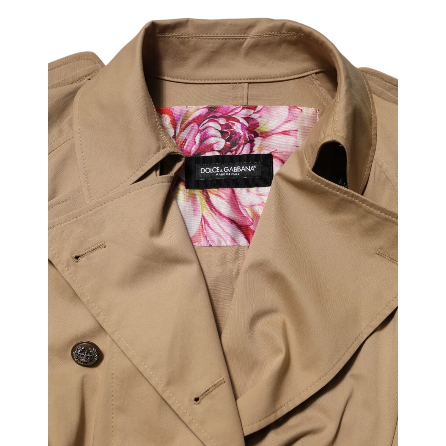 Dolce & Gabbana Khaki Double Breasted Trench Coat Jacket