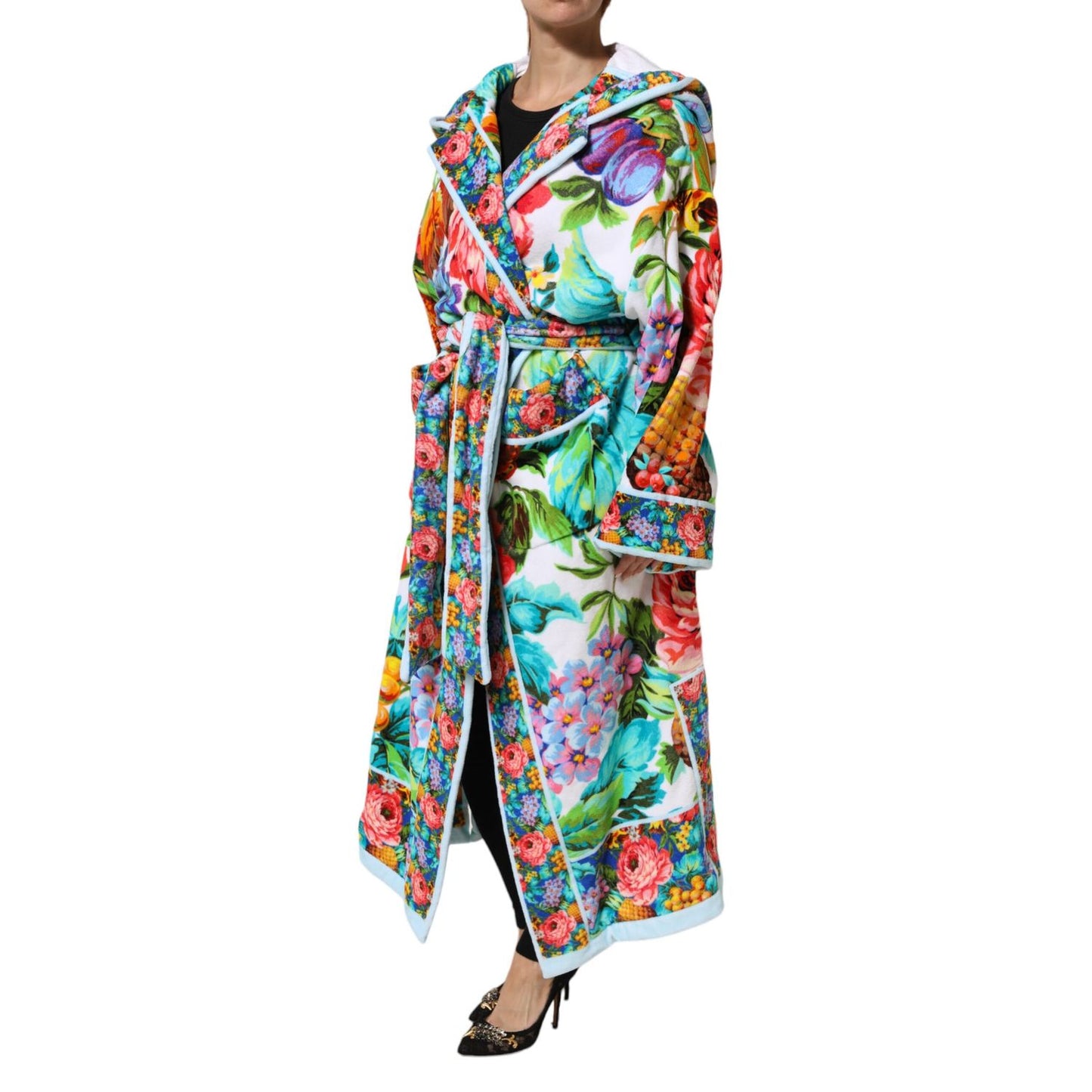 Dolce & Gabbana Multicolor Floral Print Belted Bathrobe Coat Jacket