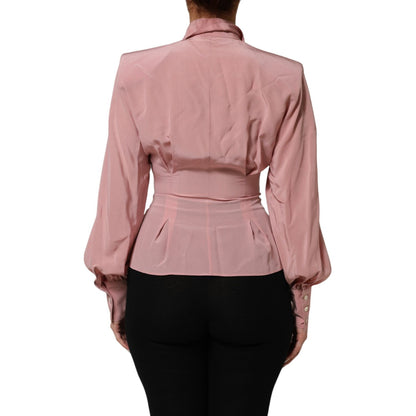 Dolce & Gabbana Pink Silk Collared Long Sleeves Blouse Top
