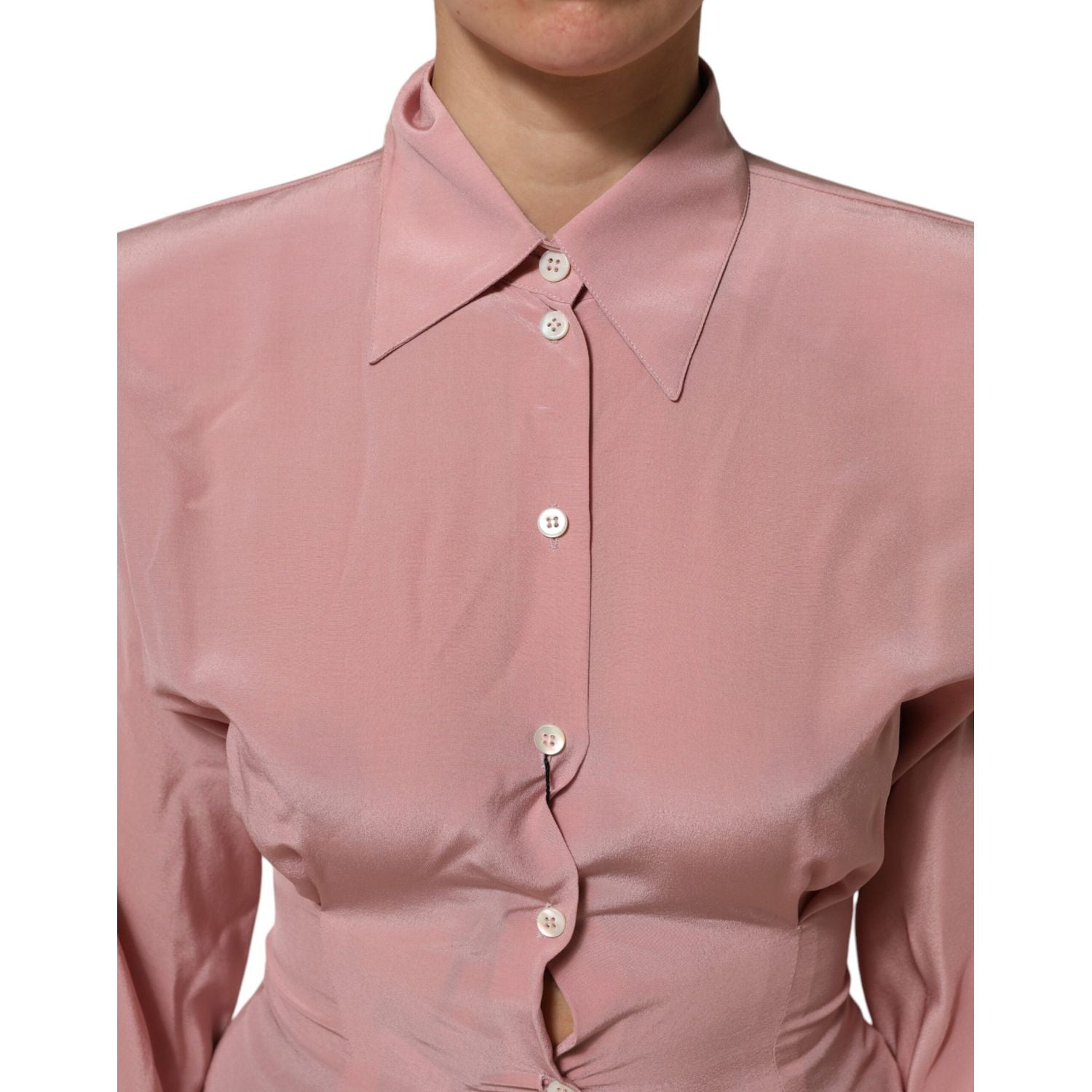 Dolce & Gabbana Pink Silk Collared Long Sleeves Blouse Top