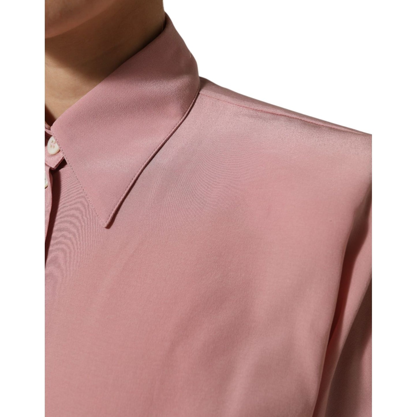 Dolce & Gabbana Pink Silk Collared Long Sleeves Blouse Top