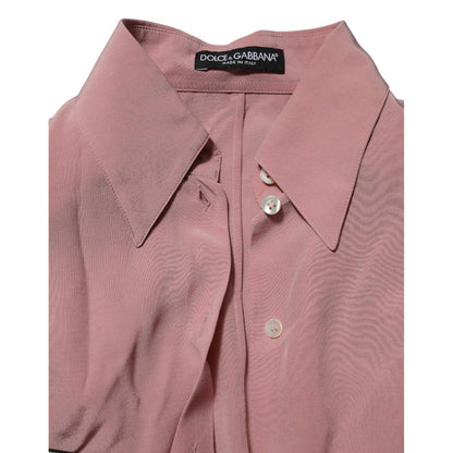 Dolce & Gabbana Pink Silk Collared Long Sleeves Blouse Top