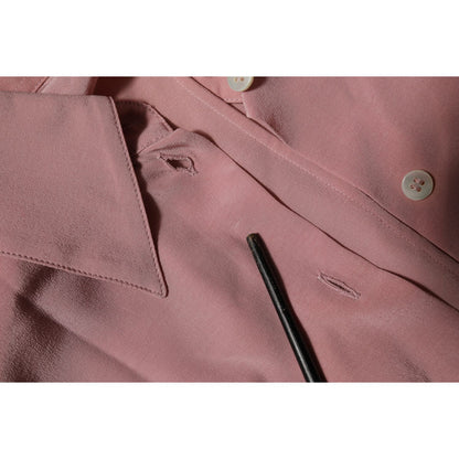 Dolce & Gabbana Pink Silk Collared Long Sleeves Blouse Top