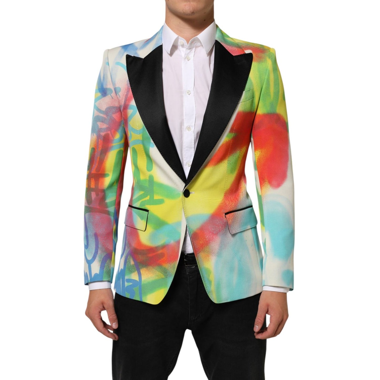 Dolce & Gabbana Multicolor Graffiti SICILIA 1 Button Men Suit Blazer