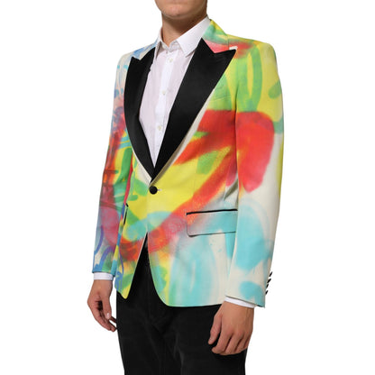 Dolce & Gabbana Multicolor Graffiti SICILIA 1 Button Men Suit Blazer
