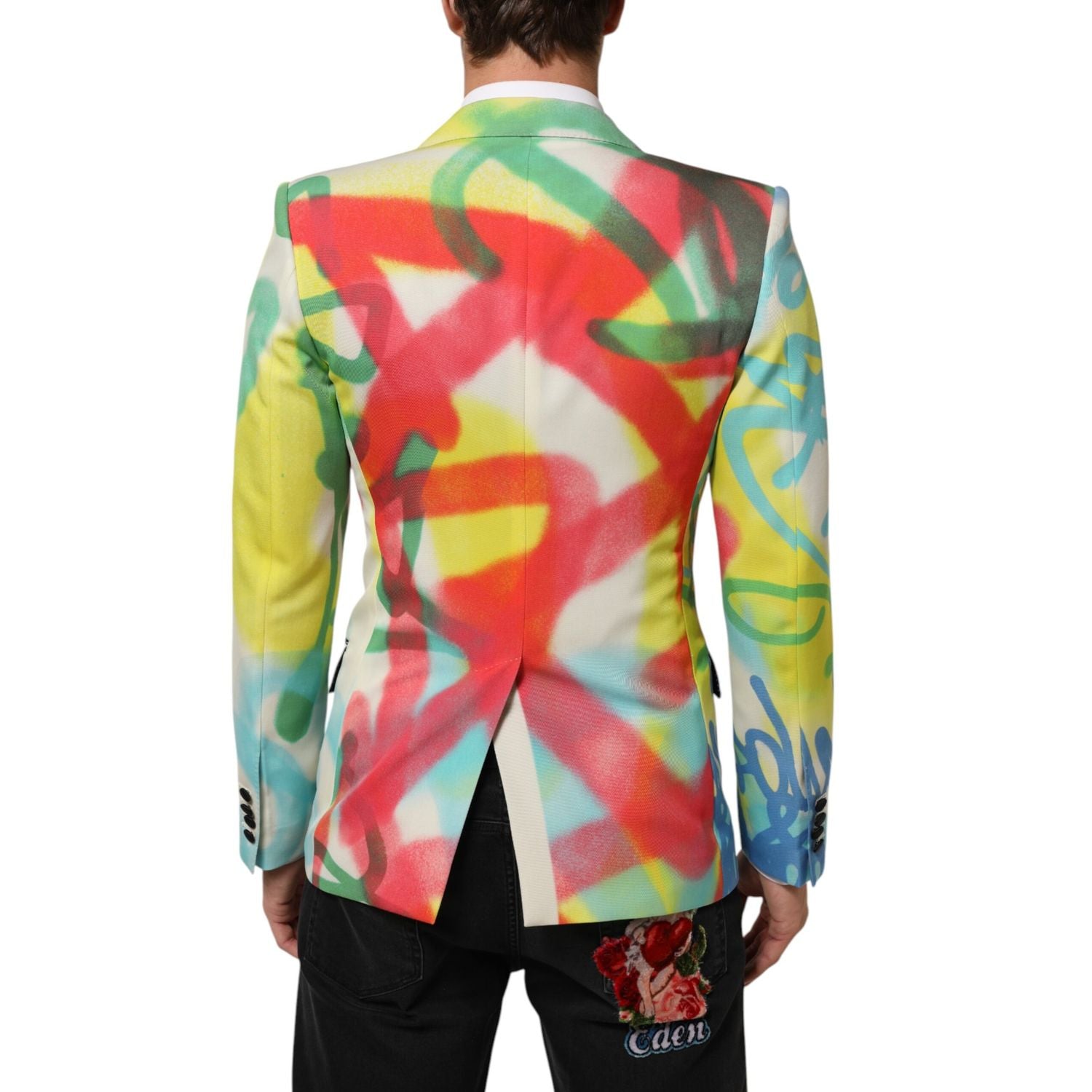 Dolce & Gabbana Multicolor Graffiti SICILIA 1 Button Men Suit Blazer