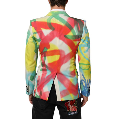 Dolce & Gabbana Multicolor Graffiti SICILIA 1 Button Men Suit Blazer
