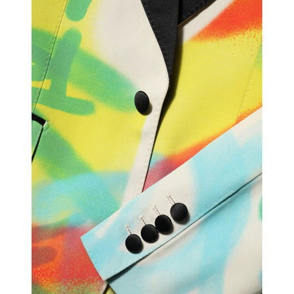 Dolce & Gabbana Multicolor Graffiti SICILIA 1 Button Men Suit Blazer