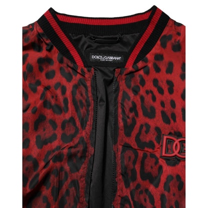 Dolce & Gabbana Red Leopard Print Full Zip Bomber Jacket