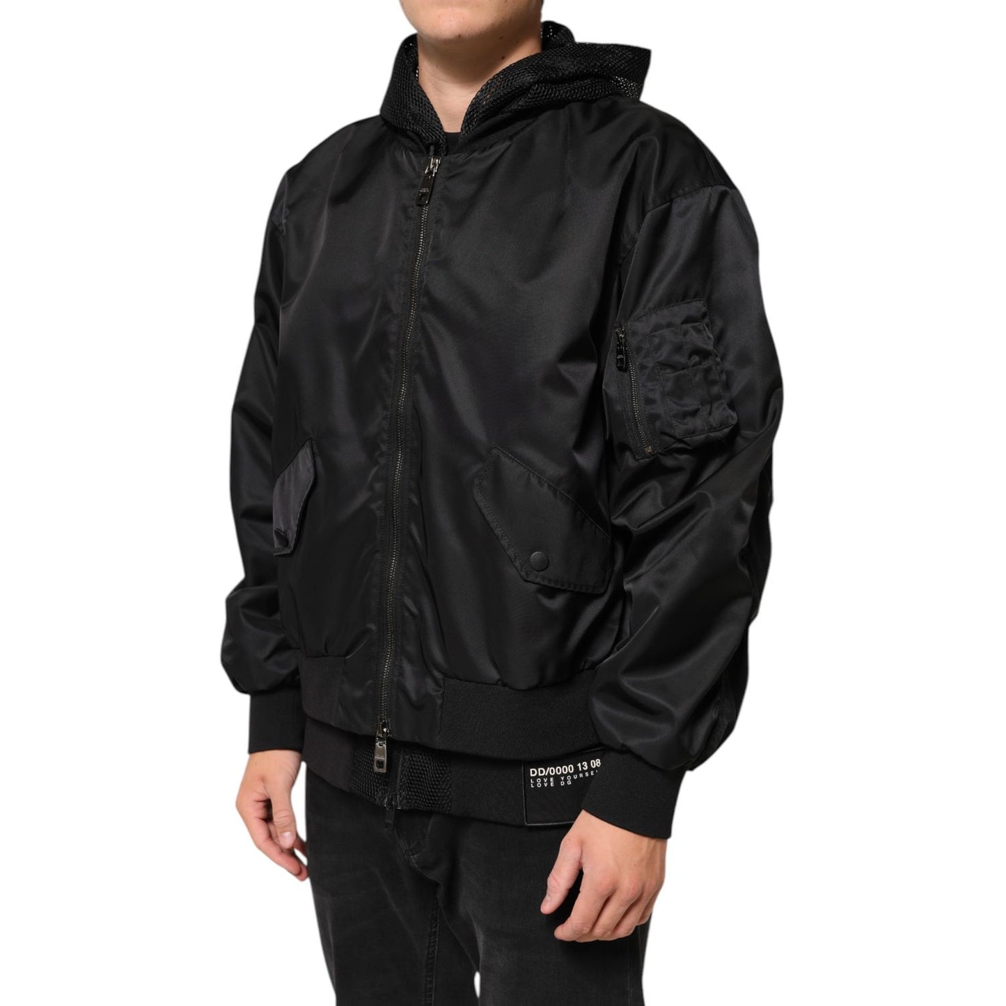 Dolce & Gabbana Black Nylon Hooded Full Zip Bomber Men Jacket