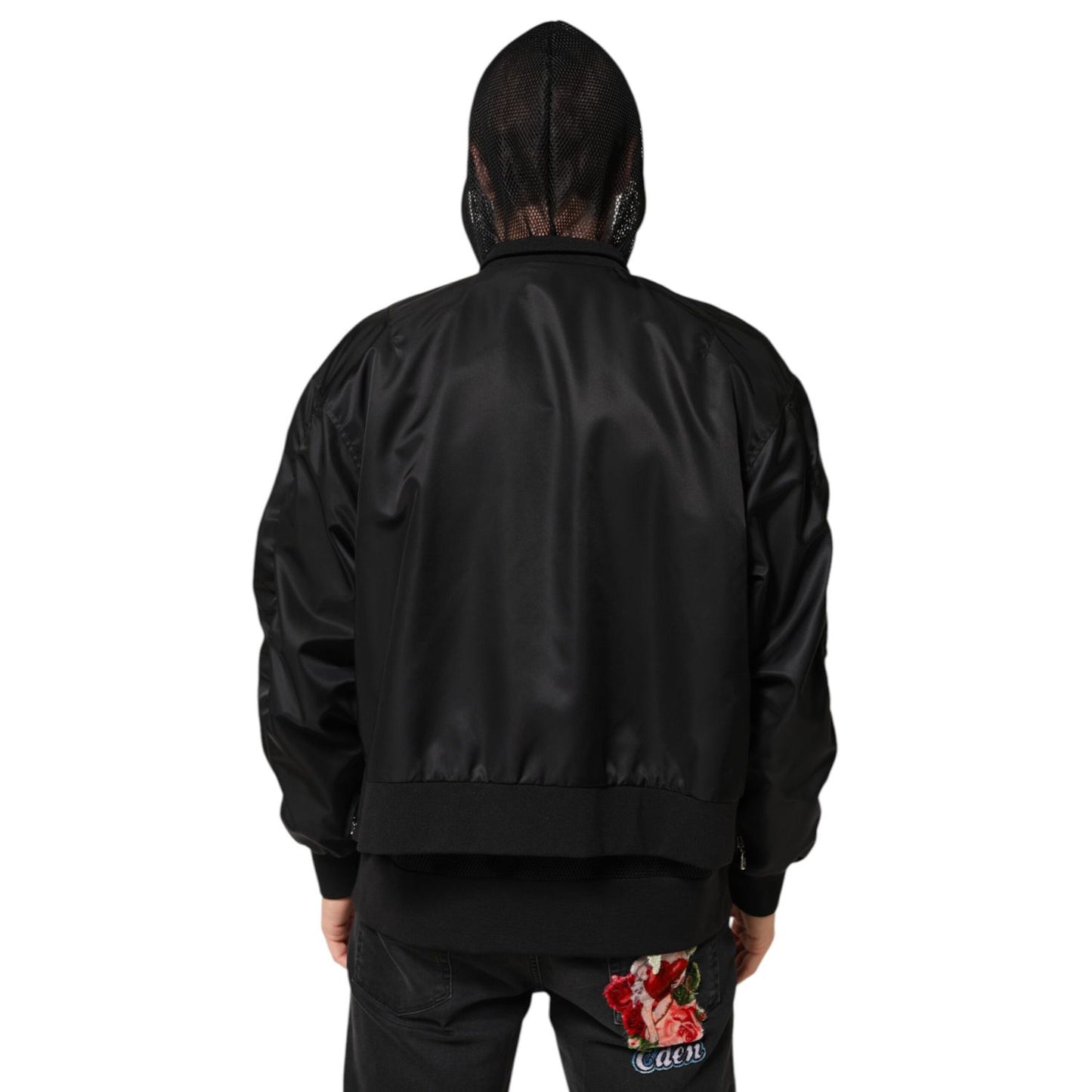 Dolce & Gabbana Black Nylon Hooded Full Zip Bomber Men Jacket