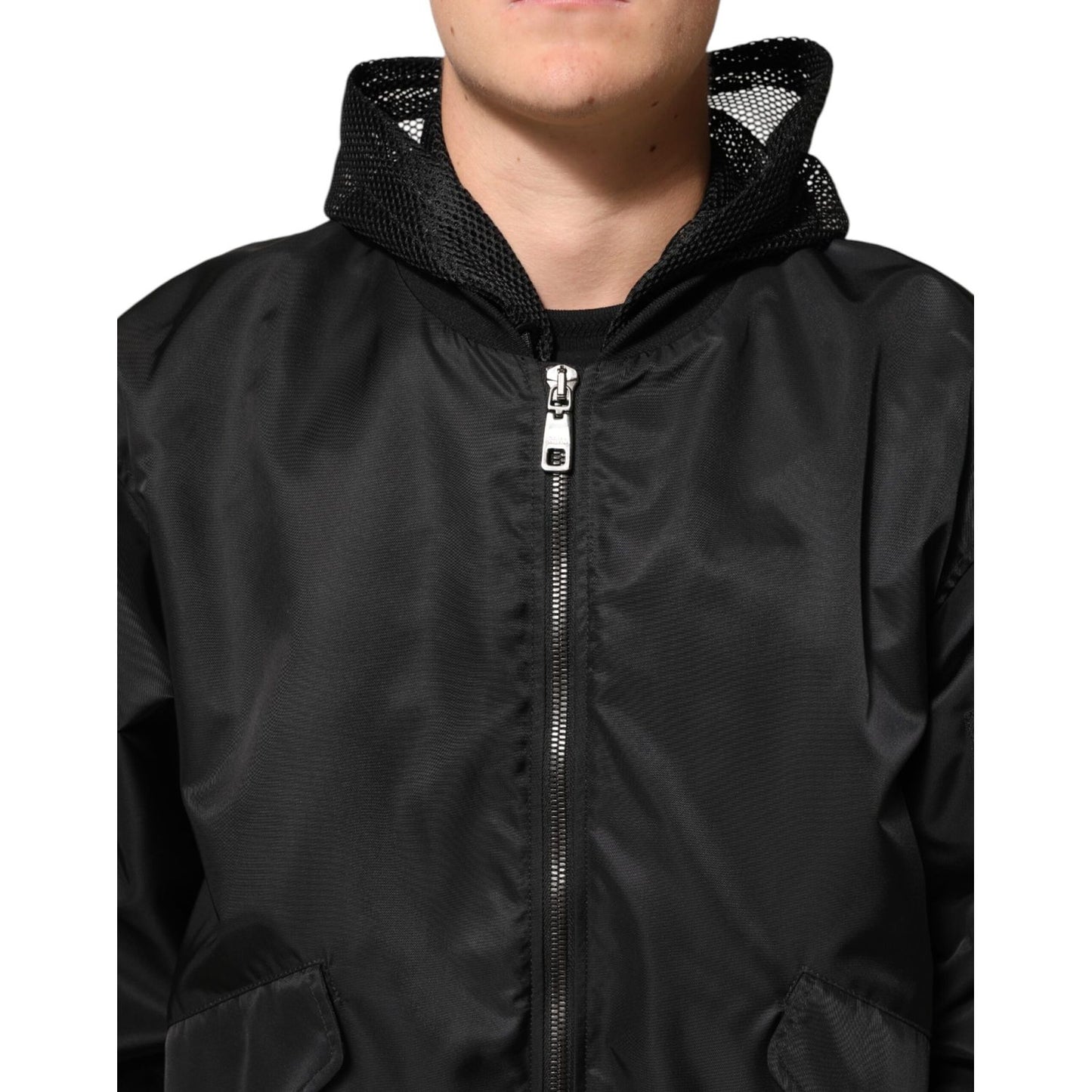Dolce & Gabbana Black Nylon Hooded Full Zip Bomber Men Jacket