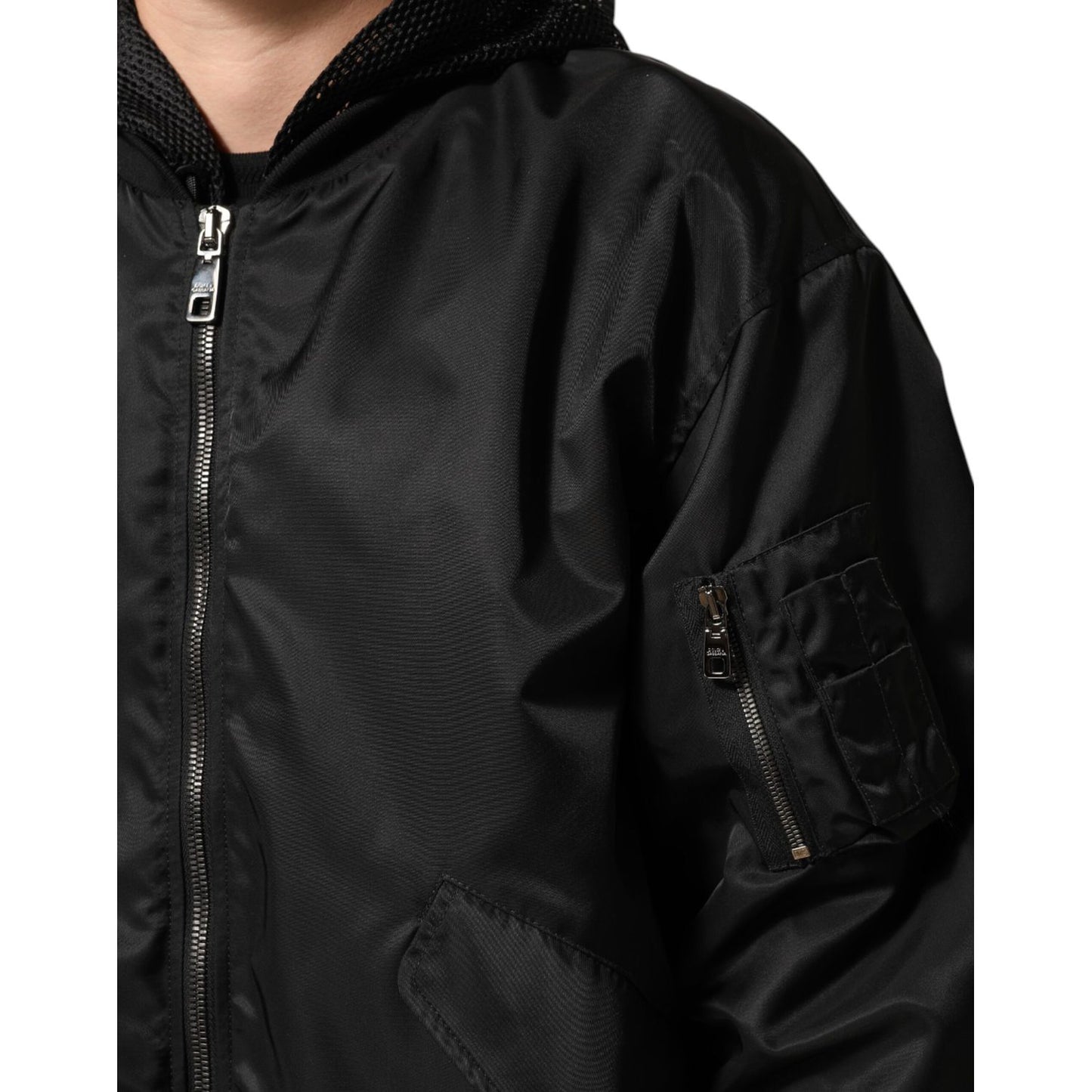 Dolce & Gabbana Black Nylon Hooded Full Zip Bomber Men Jacket