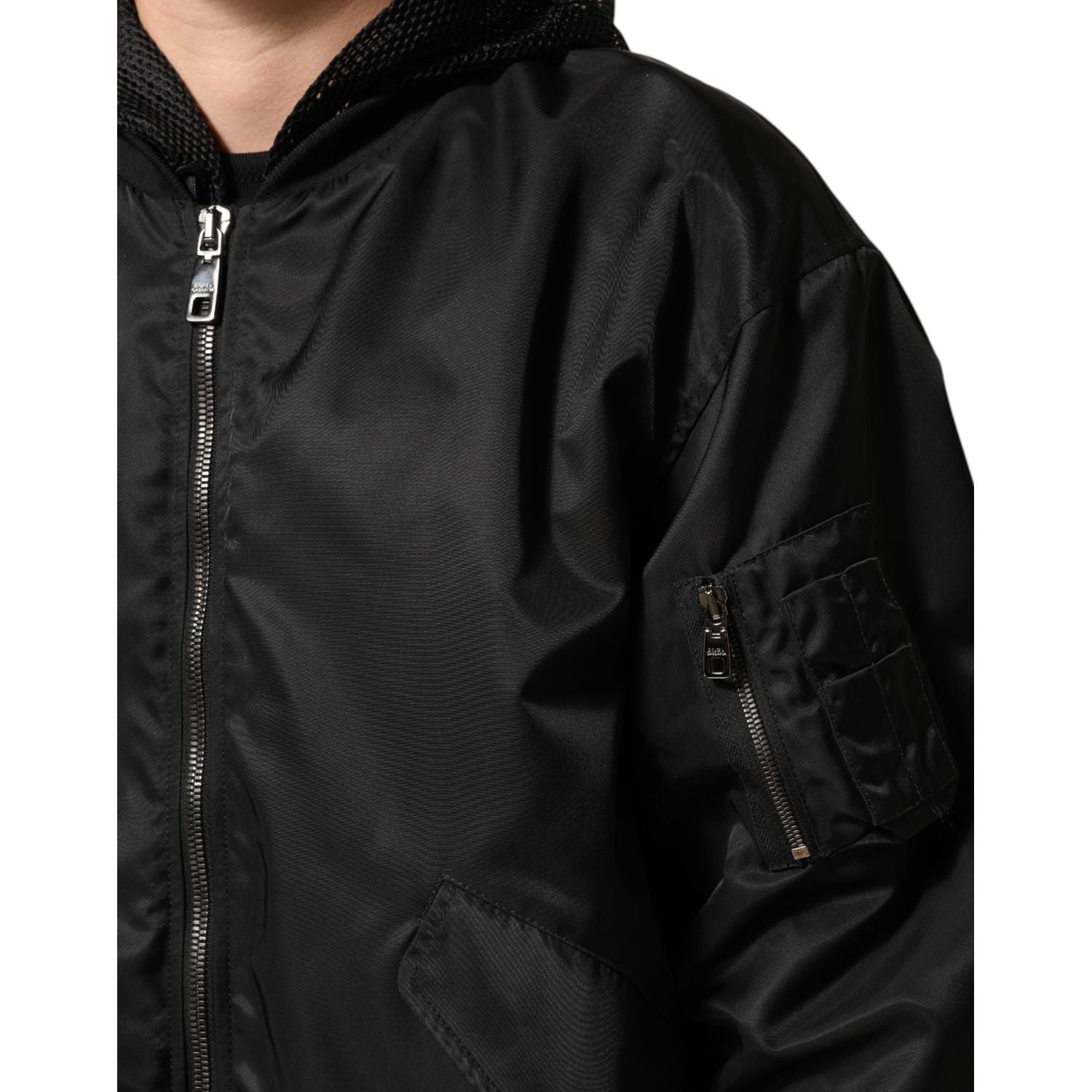 Dolce & Gabbana Black Nylon Hooded Full Zip Bomber Men Jacket
