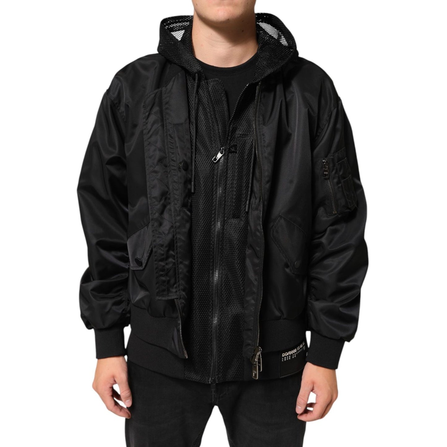 Dolce & Gabbana Black Nylon Hooded Full Zip Bomber Men Jacket
