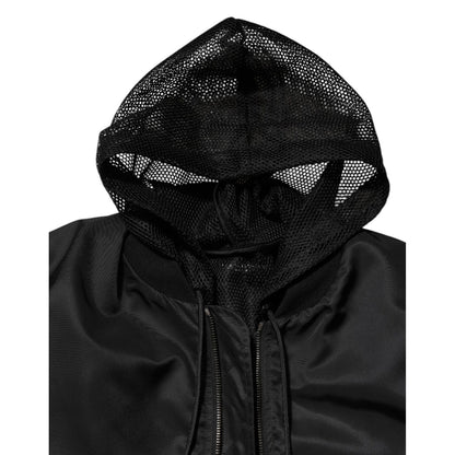 Dolce & Gabbana Black Nylon Hooded Full Zip Bomber Men Jacket