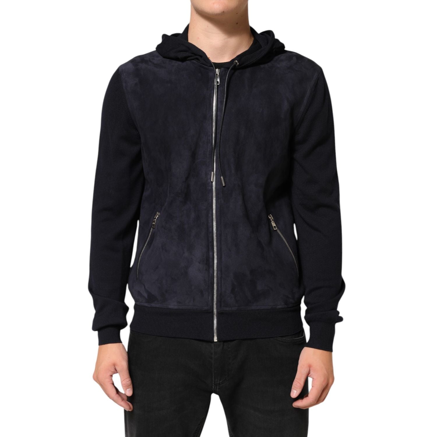 Dolce & Gabbana Black Leather Full Zip Hooded Blouson Jacket