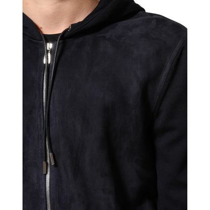 Dolce & Gabbana Black Leather Full Zip Hooded Blouson Jacket