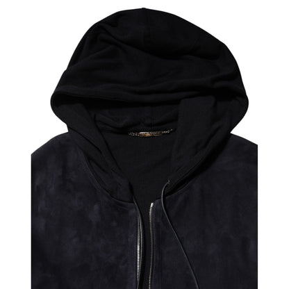 Dolce & Gabbana Black Leather Full Zip Hooded Blouson Jacket