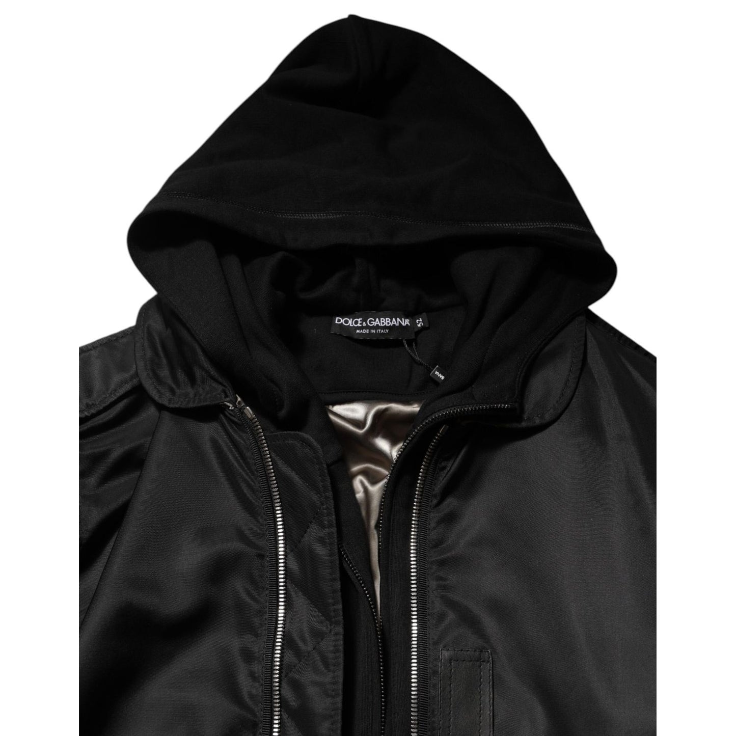 Dolce & Gabbana Black Cotton Hooded Full Zip Bomber Jacket