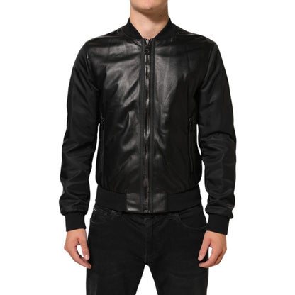 Dolce & Gabbana Black Leather Nylon FullZip Blouson Jacket
