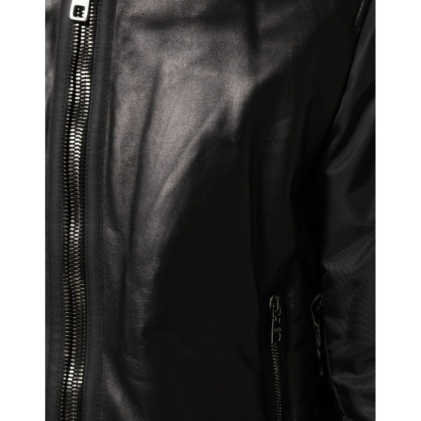 Dolce & Gabbana Black Leather Nylon FullZip Blouson Jacket