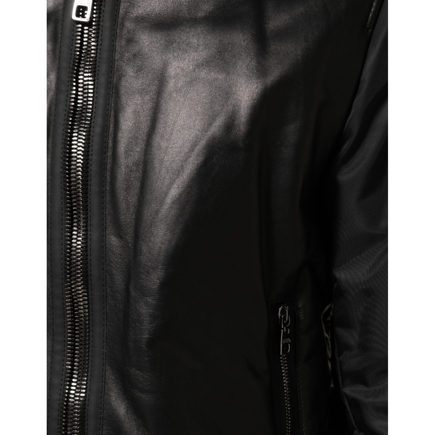 Dolce & Gabbana Black Leather Nylon FullZip Blouson Jacket