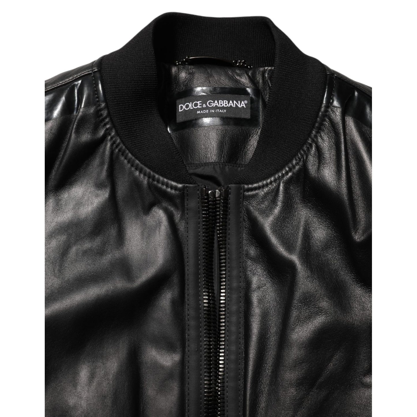 Dolce & Gabbana Black Leather Nylon FullZip Blouson Jacket