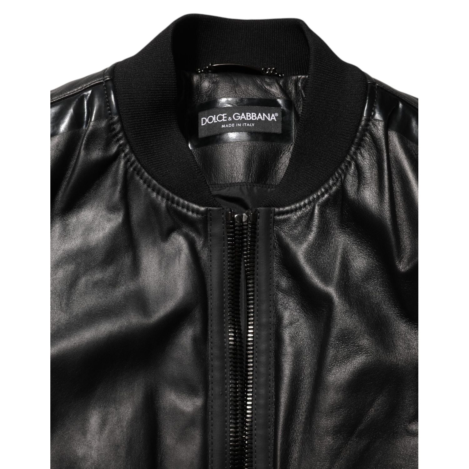 Dolce & Gabbana Black Leather Nylon FullZip Blouson Jacket