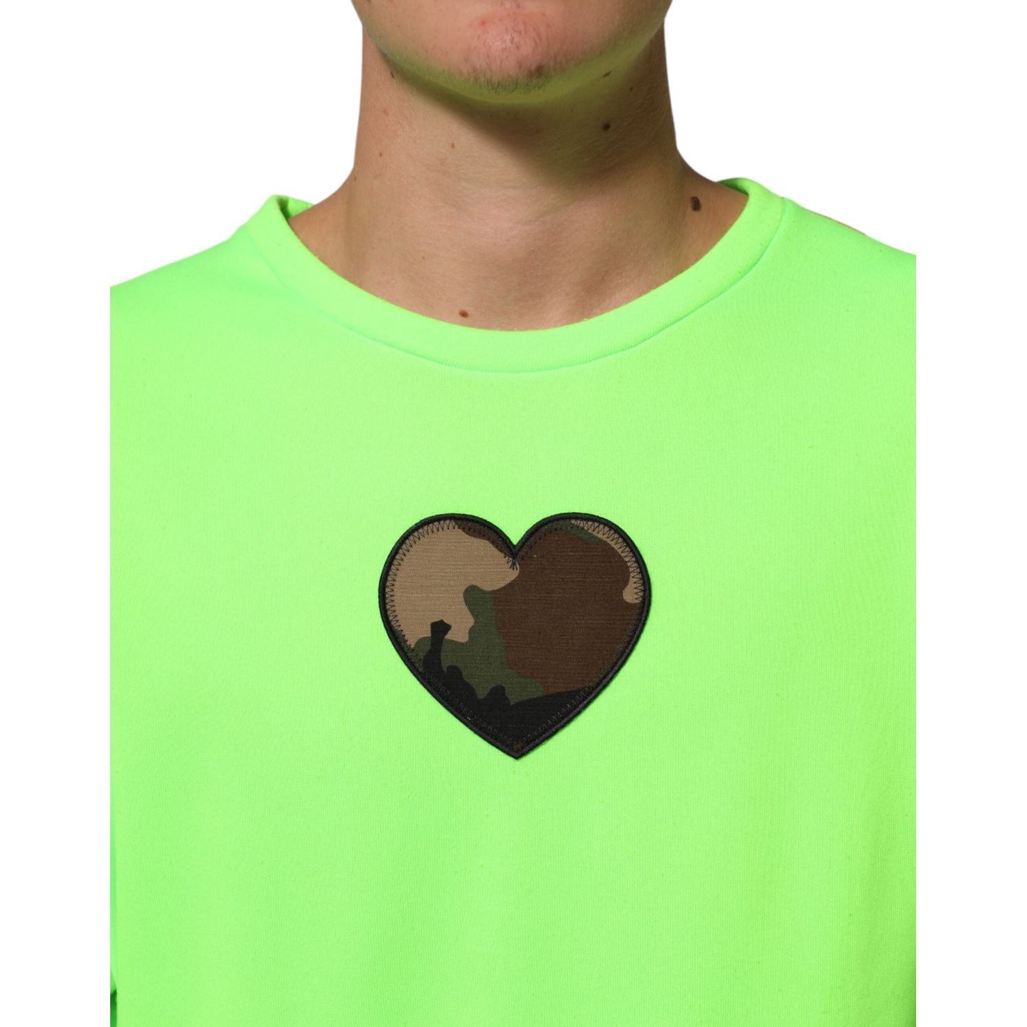 Dolce & Gabbana Green Patchwork Heart Men Sweatshirt Sweater