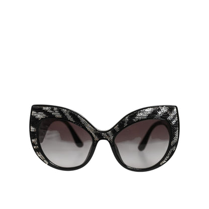 Dolce & Gabbana Black Silver Sequin Butterfly Polarized Sunglasses