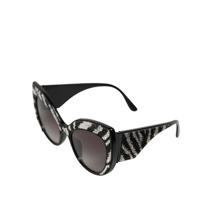 Dolce & Gabbana Black Silver Sequin Butterfly Polarized Sunglasses