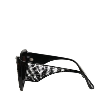 Dolce & Gabbana Black Silver Sequin Butterfly Polarized Sunglasses
