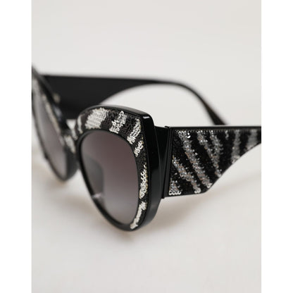 Dolce & Gabbana Black Silver Sequin Butterfly Polarized Sunglasses