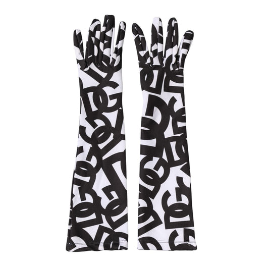 Dolce & Gabbana Black White DG Logo Elbow Length Mitten Gloves