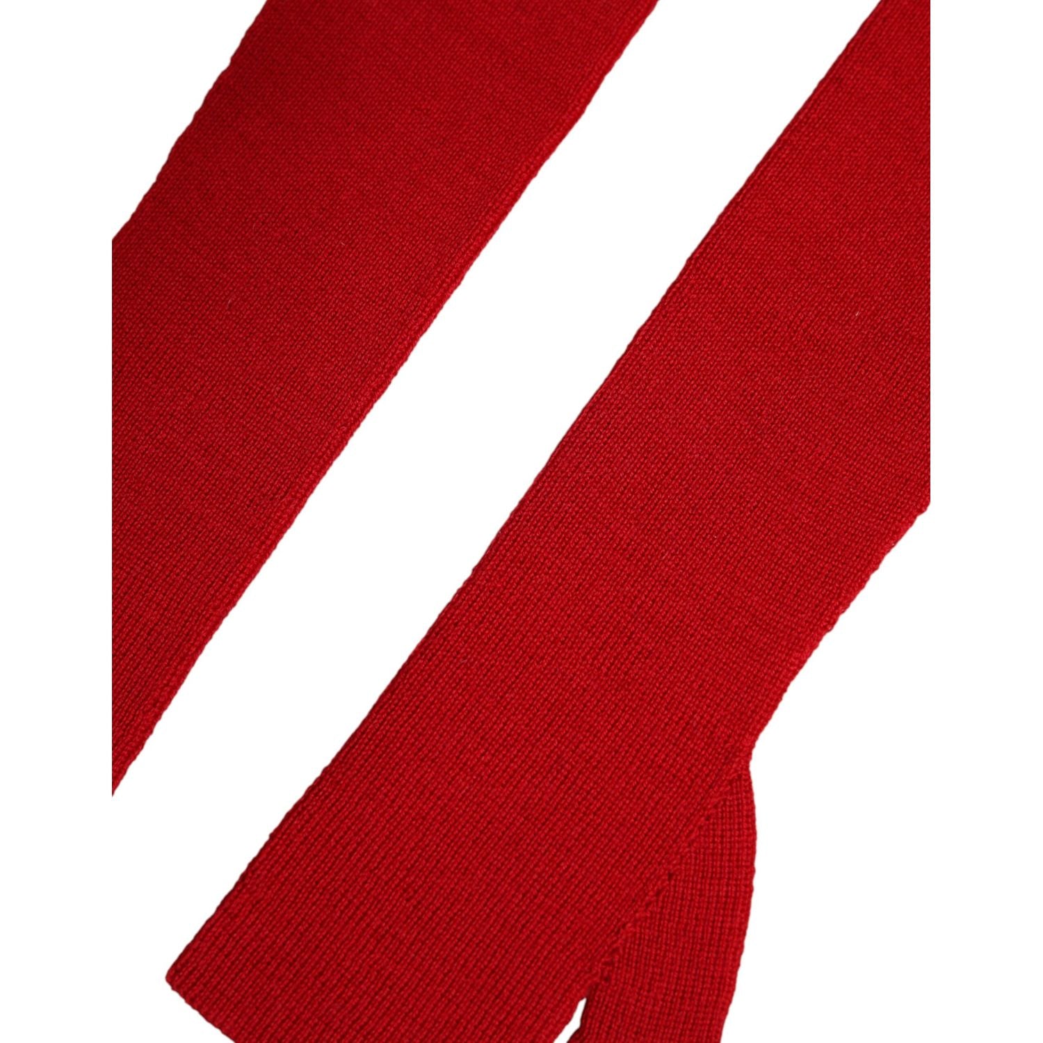 Dolce & Gabbana Red Wool Knitted Fingerless Elbow One Length Gloves