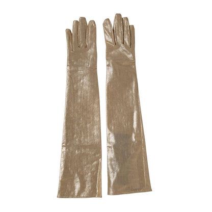 Dolce & Gabbana Beige Nylon Long Elbow Length Mitten Gloves