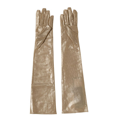 Dolce & Gabbana Beige Nylon Long Elbow Length Mitten Gloves