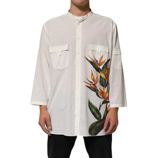 Dolce & Gabbana White Cotton Floral Print Button Down Shirt