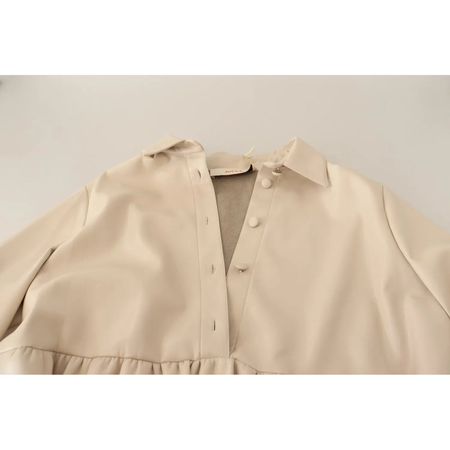 Jucca Leather Beige Long Sleeves Collared A-line Mini Dress