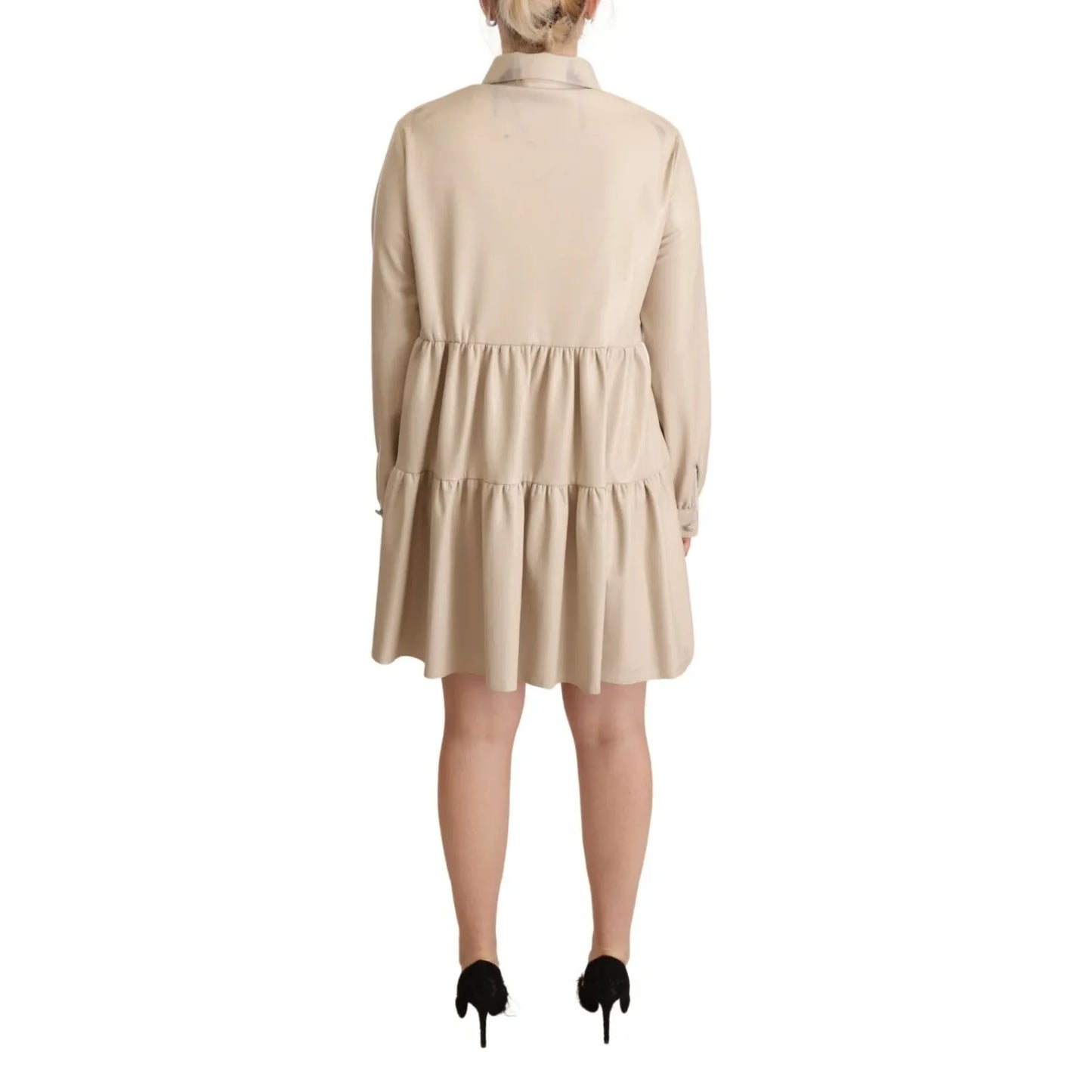 Jucca Leather Beige Long Sleeves Collared A-line Mini Dress