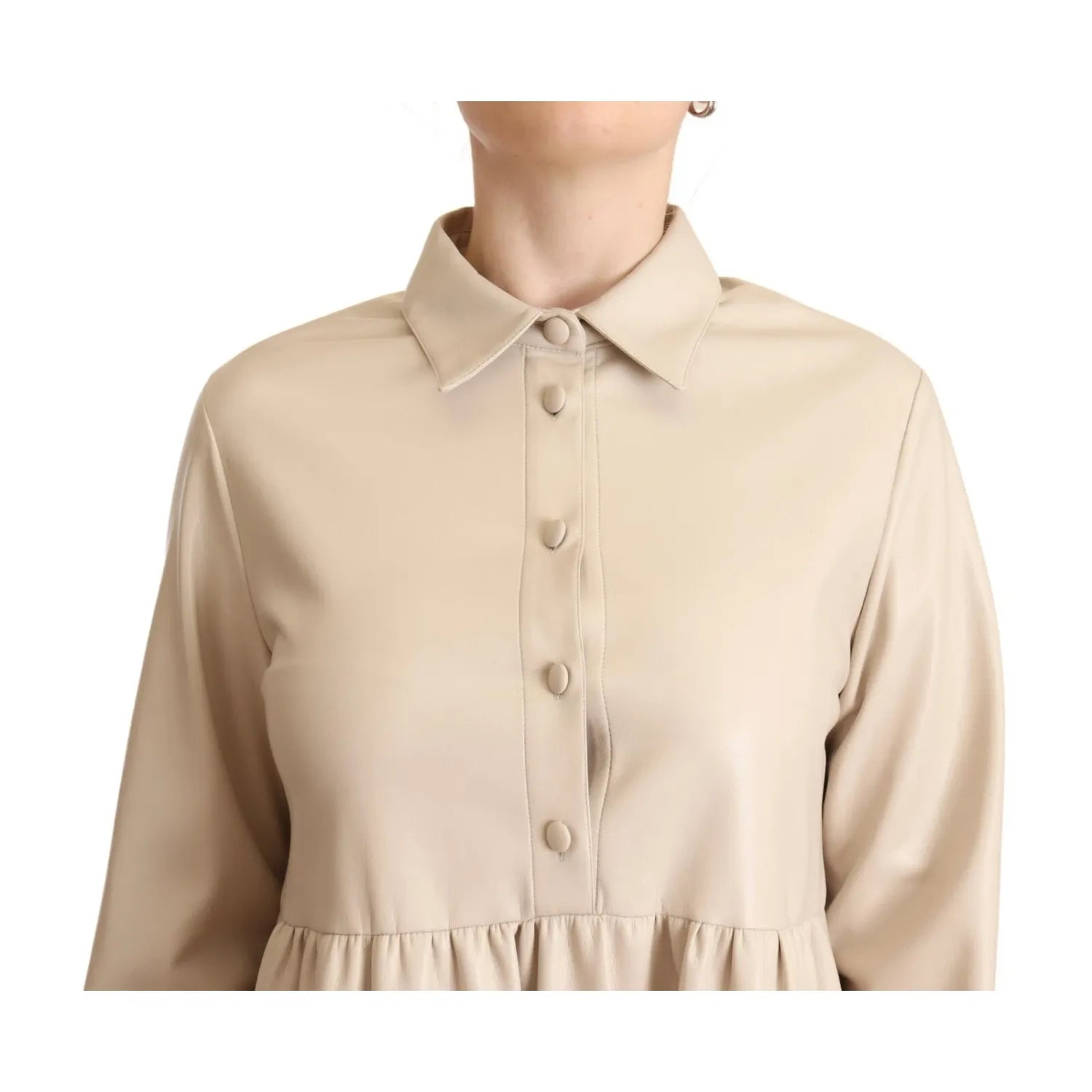 Jucca Leather Beige Long Sleeves Collared A-line Mini  Dress
