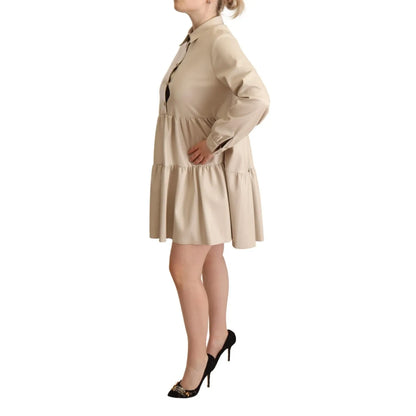 Jucca Leather Beige Long Sleeves Collared A-line Mini Dress