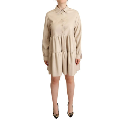 Jucca Leather Beige Long Sleeves Collared A-line Mini Dress