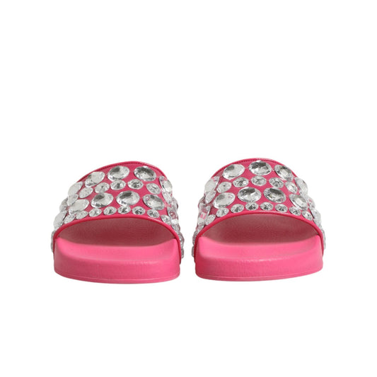 Dolce & Gabbana Pink Crystal Slides Sandals Beachwear Shoes