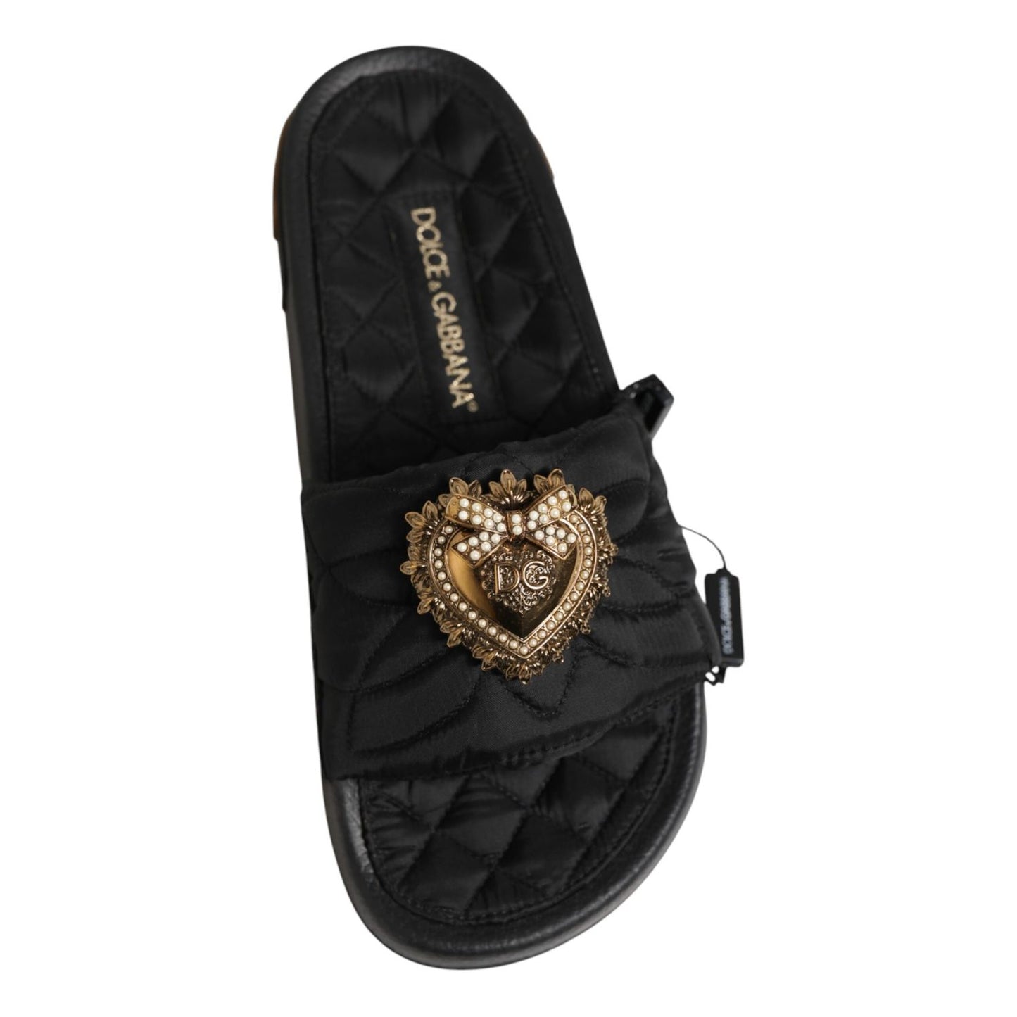 Dolce & Gabbana Black Devotion Matelassé Leather Slides Shoes
