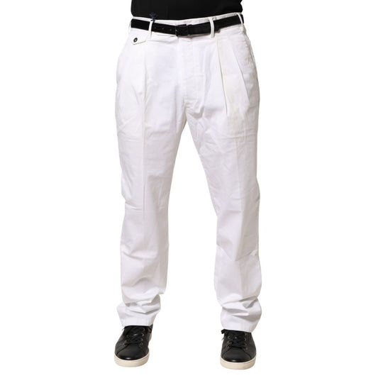 Lardini White Cotton Stretch Tapered Mid Waist Chino Pants