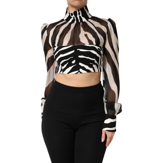 Dolce & Gabbana Zebra Print Chiffon Paneled Crop Blouse Top