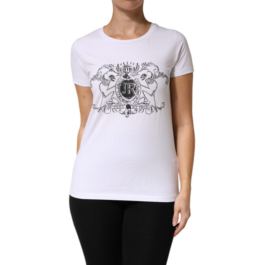 John Richmond White Printed Cotton Stretch Crew Neck T-shirt