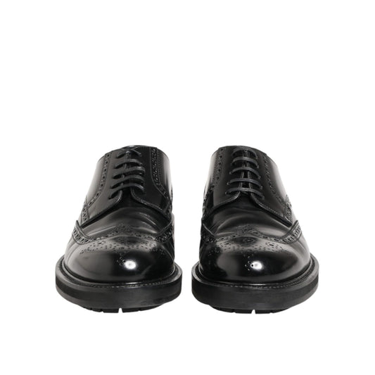 Dolce & Gabbana Black Calfskin Leather Derby Men Dress Shoes